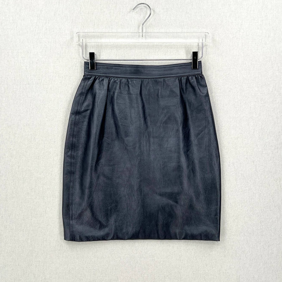 Emanuel Ungaro Dresses & Skirts - VINTAGE UNGARO PARALLELE PARIS Leather Skirt Womens Small XS Blue Metallic